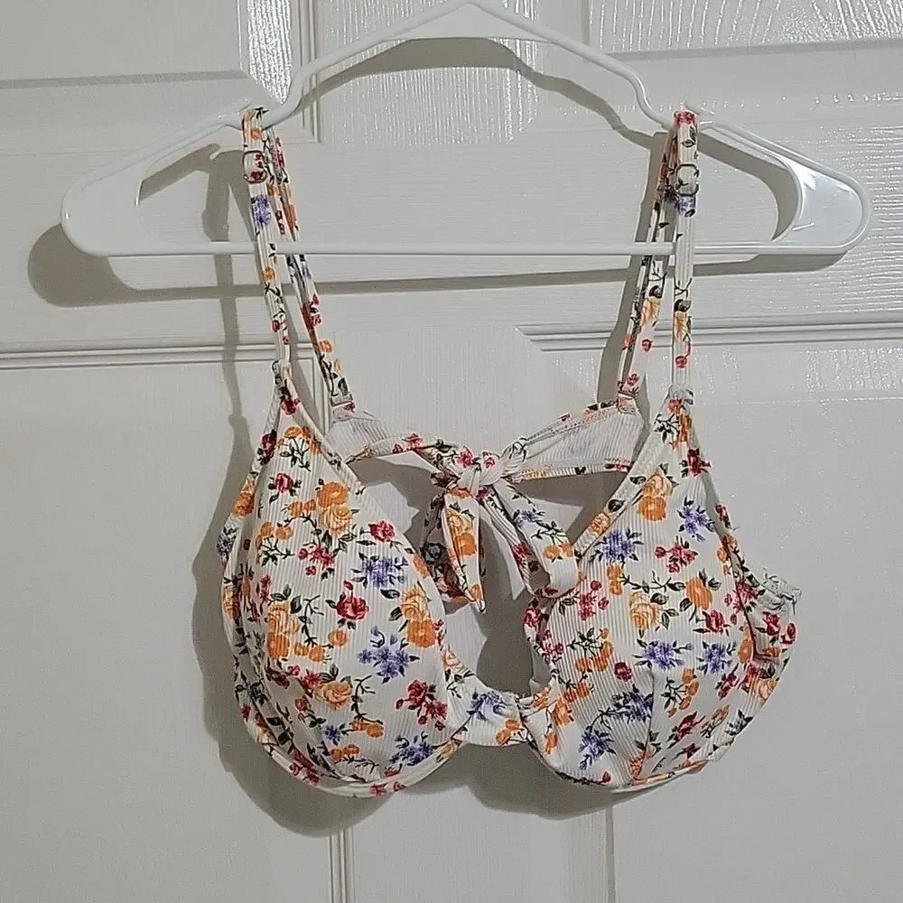 Unknown brand 1x women's white floral print bikini top women's size
